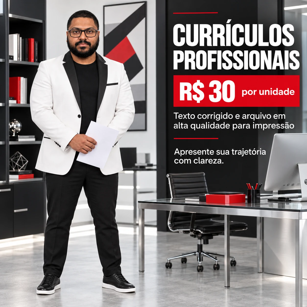 Currículos profissionais — R$ 30 por unidade