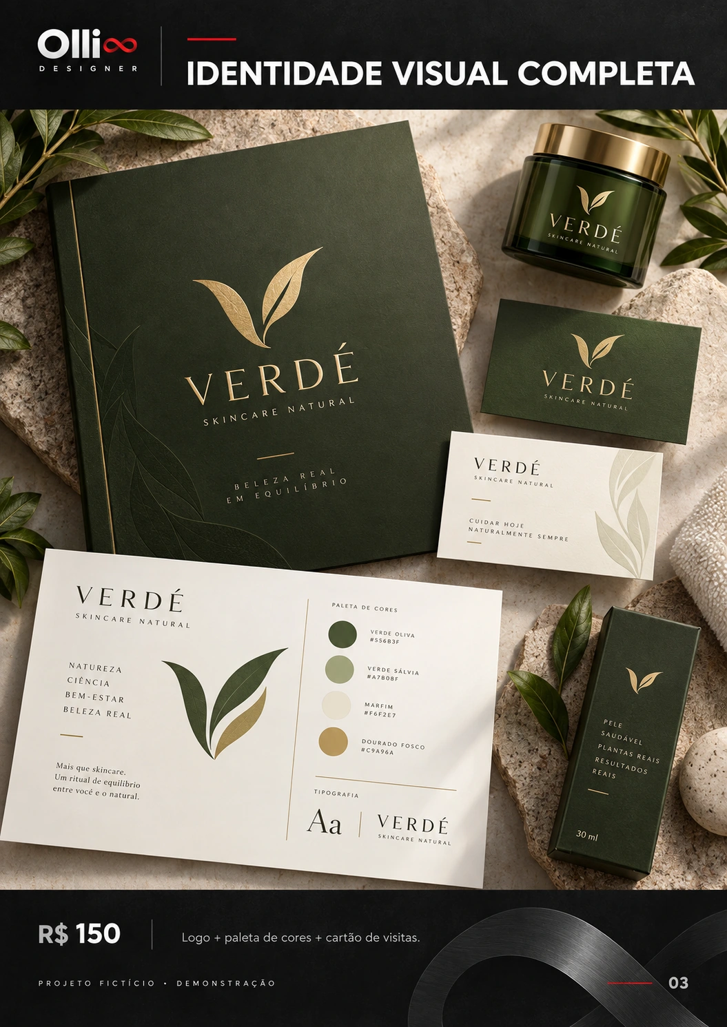 Identidade visual completa — R$ 150 • logo + paleta + cartão de visitas