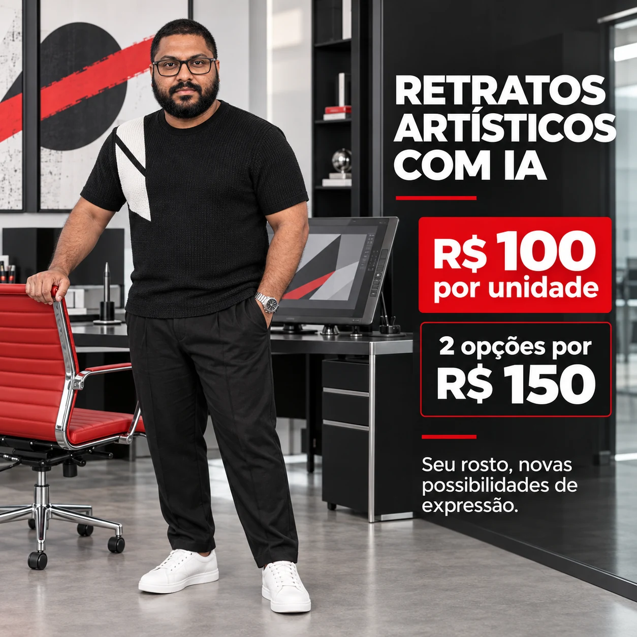 Retratos artísticos com IA — R$ 100 por unidade ou 2 opções por R$ 150