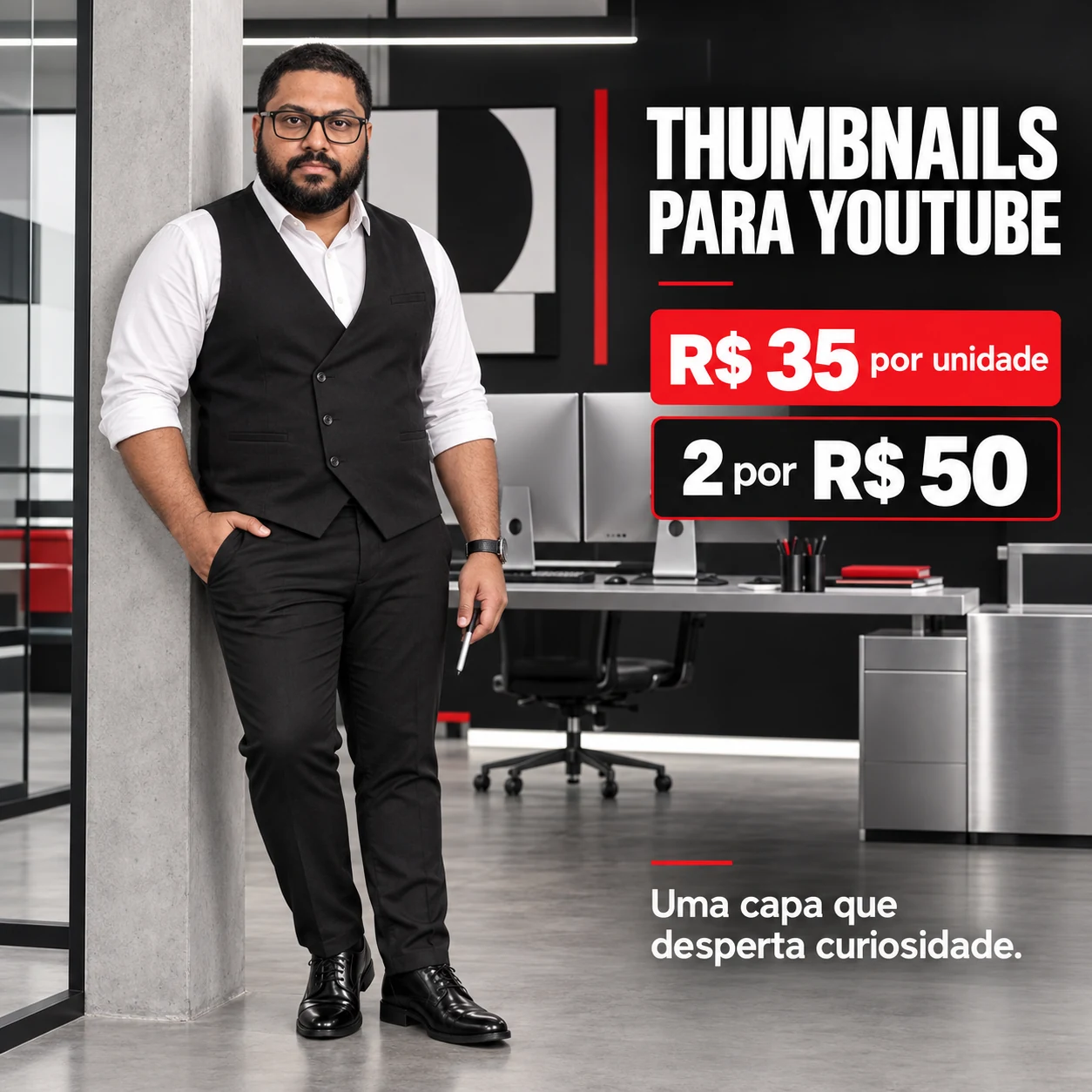Thumbnails para YouTube — R$ 35 por unidade ou 2 por R$ 50